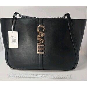 NWT Cavalli Class Large Sandra Shopper Tote Bag Satchel Black Onyx